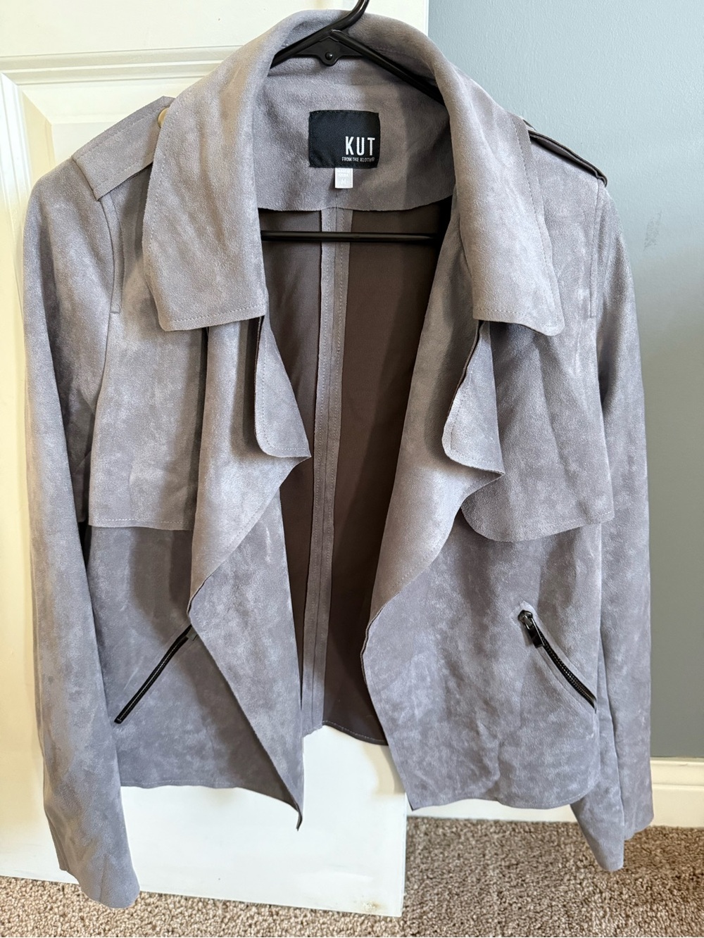 Kut from the Kloth Gray Suede-Look Draped Open Front Jacket